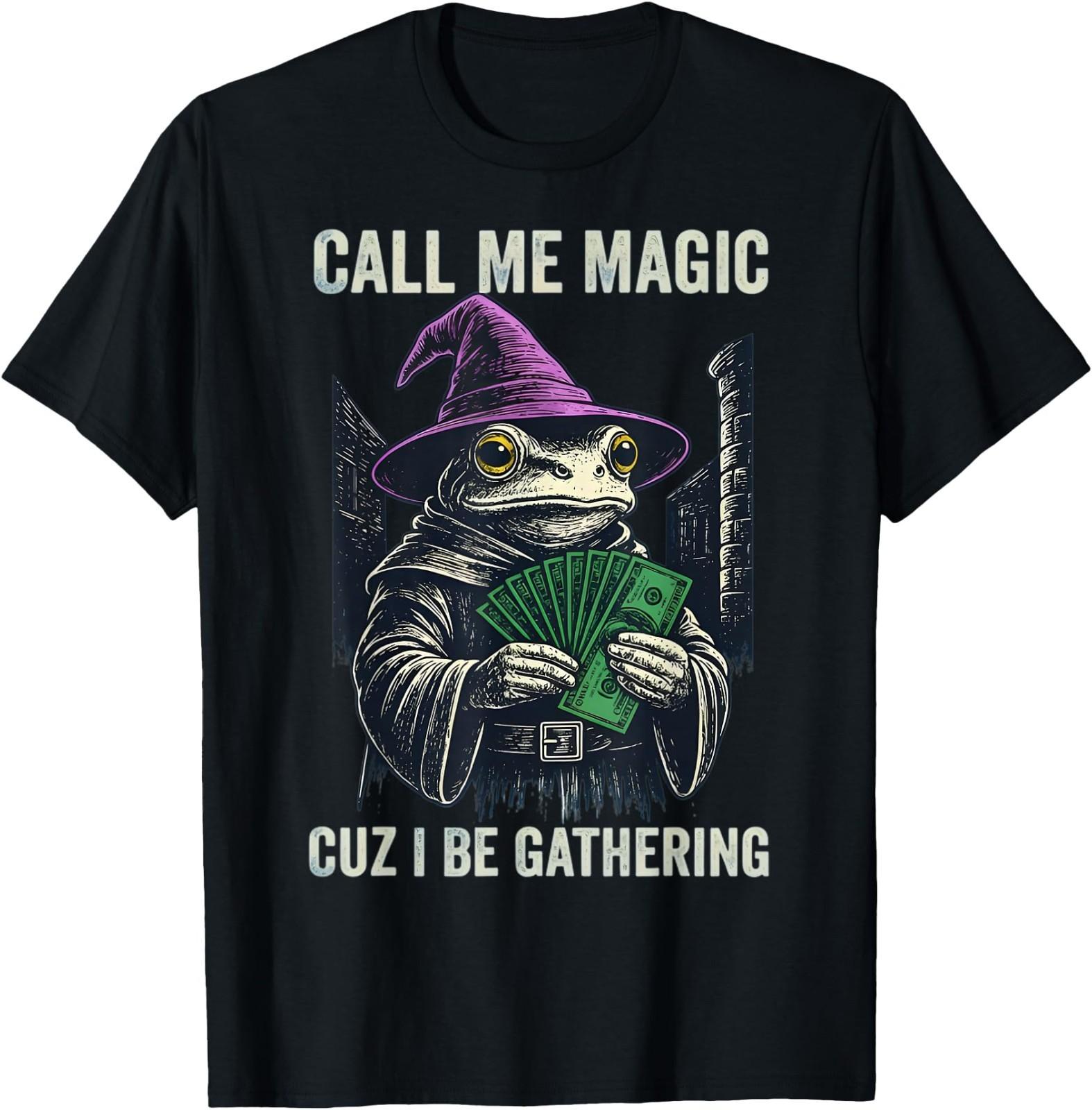 Vintage Frog Call Me Magic Cuz I Be Gathering Funny Wizard T-Shirt XL
