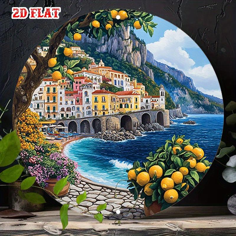 pc Amalfi Coastal Metal Wall Art Italian Coastal Landscape Painting Replica with Stone Path Waves Rocks HeavyDuty Alumin