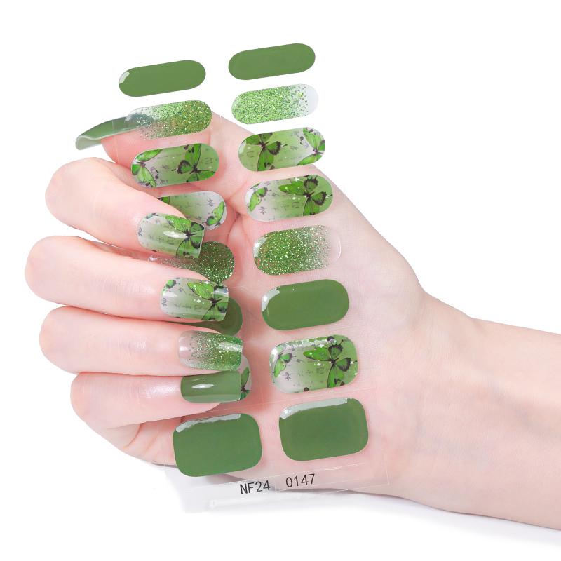 16Tips Sparkly Semi Cured Gel Nail Strips Shining Butterfly Long Lasting Self-Adhesive Gel Nail Wraps Full Cover UV Nail Sticker