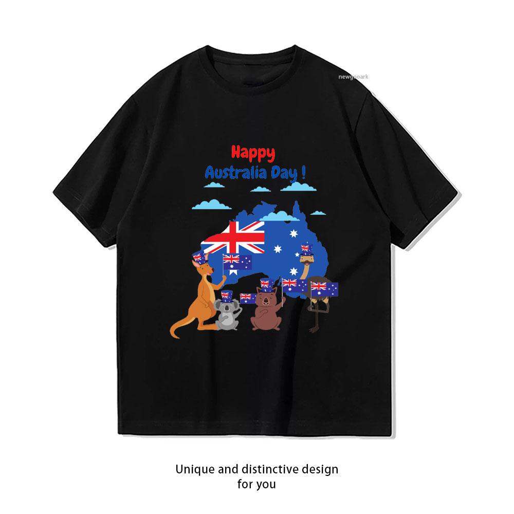 

Happy Australia Day Funny Animals Red and Blue Letters Classic TShirt Women Unisex Casual Cotton Graphic T Shirts Creative S