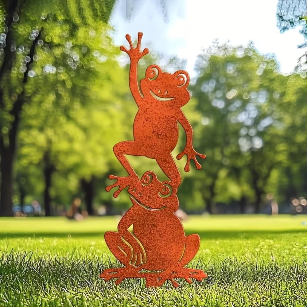 Vintage Rusty Iron Frog Garden Stake Stacked Metal Yard Art Country Outdoor Decor