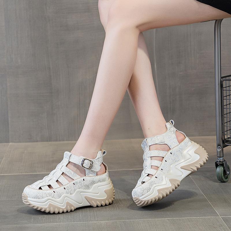 88011 Leather Women's Shoes Summer New Muffin Thick-soled Inner Height-increasing Sports and Leisure Shoes