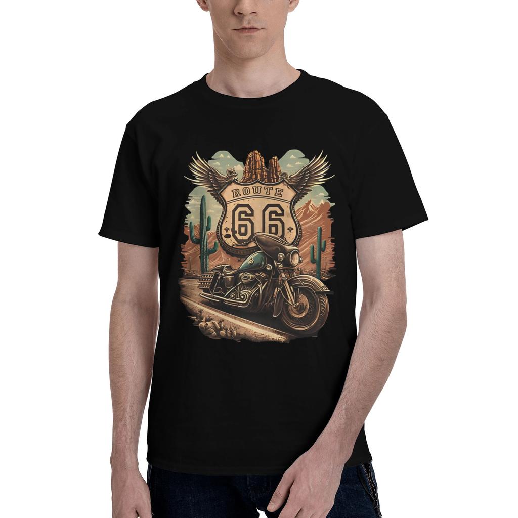 Awesome Motorcycle Route 66 Tshirts Unisex Unisexs Crew Neck Pure Cotton T Shirts Motorcycle Cruise America Tees Plus Size Clothes