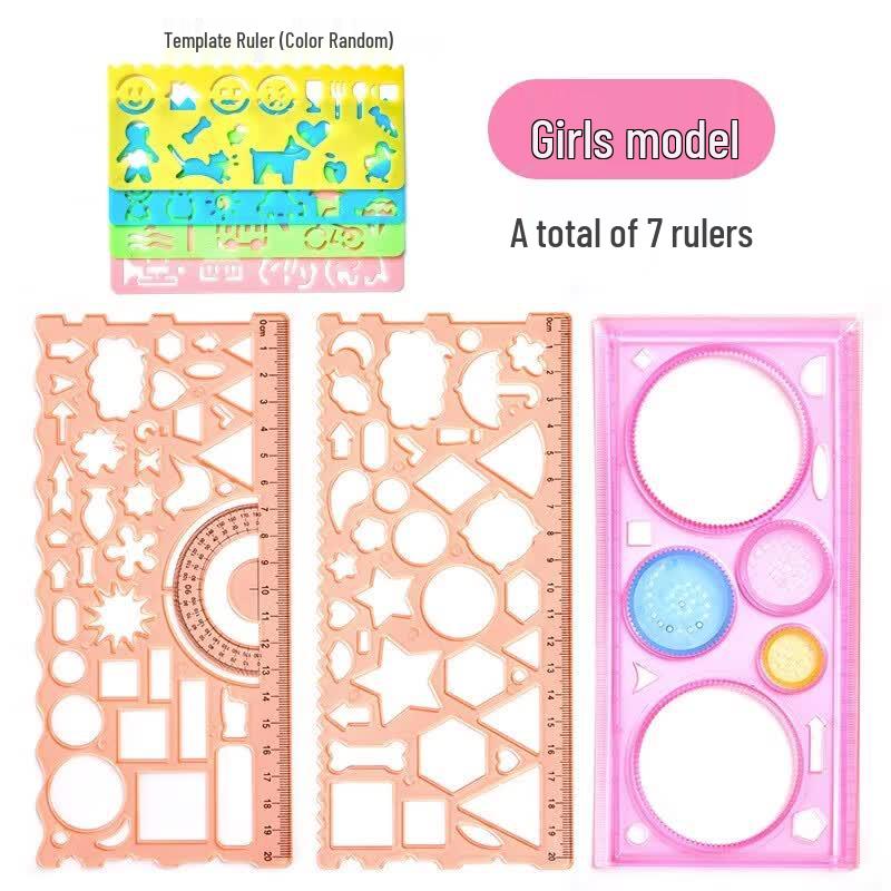 Kids' Multi-functional Stencil Drawing Ruler Set