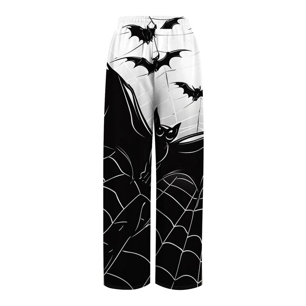 Women's Printed Wide Leg Pants With Pockets High Waist Drawstring Loose Casual Pants