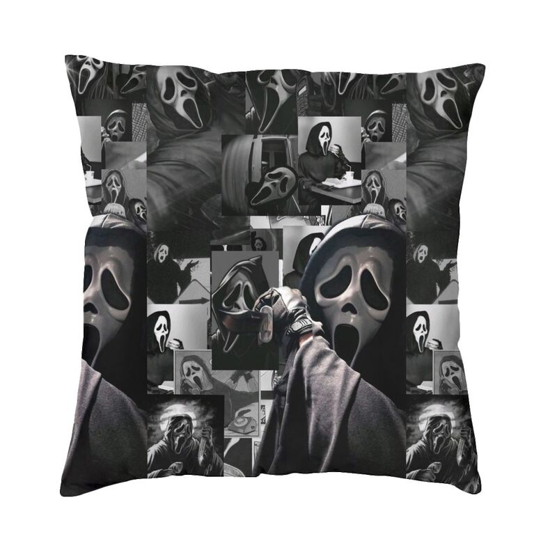 Lustiger Halloween Ghostface Kissenbezug Scream Sidney Prescott Film Dekokissenbezug für Sofa, quadratischer Kissenbezug im Wohnzimmer