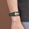 Stainless steel cross fashion leather bracelet, personalized multi-layer woven leather rope bracelet men's factory