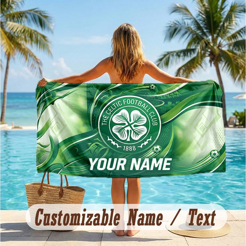 Custom Text Beach Towel, Soft Absorbent Swimming Multi-use TowelCeltic FC