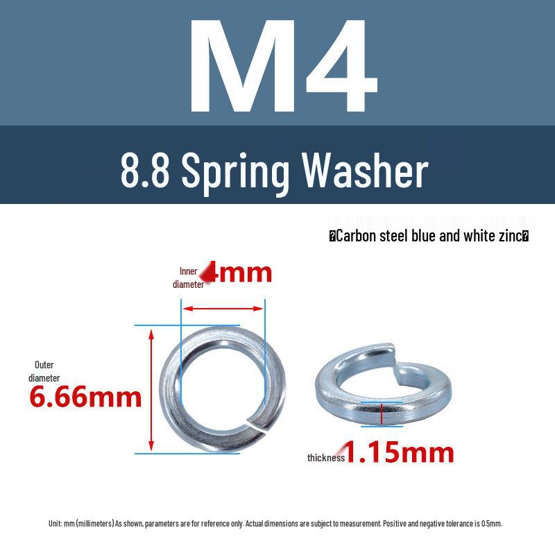 High Strength M2-M36 Carbon Steel Spring Washer, Blue & White Zinc Plated.