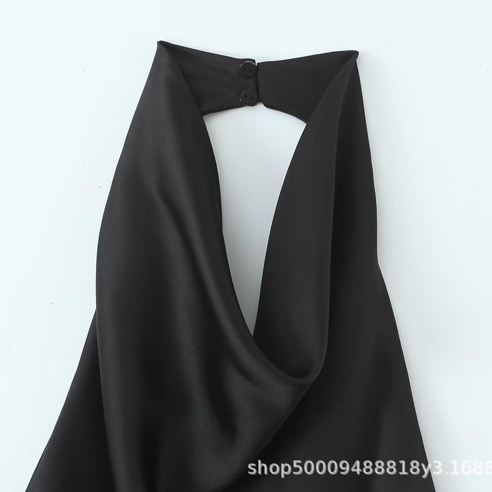 Women's Wholesale European and American Summer Sexy Halter Silk Satin Textured Neck Collar Mini Dress