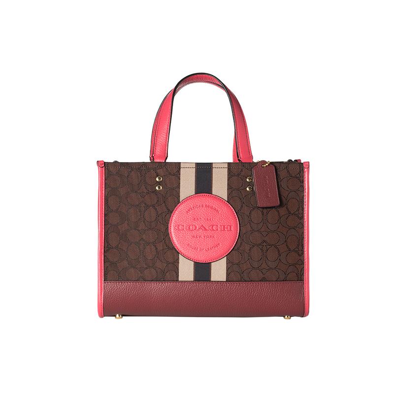 

COACH Dempsey 30 Striped Logo Patch Canvas Patch Leather Tote Bag Tote Bag Shopping Bag Shoulder Handbag Women s Brown Presbyopia коричневий