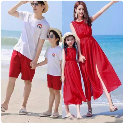 Mother-Daughter Summer Beach Dress: New Fashion Long Hepburn Princess Style