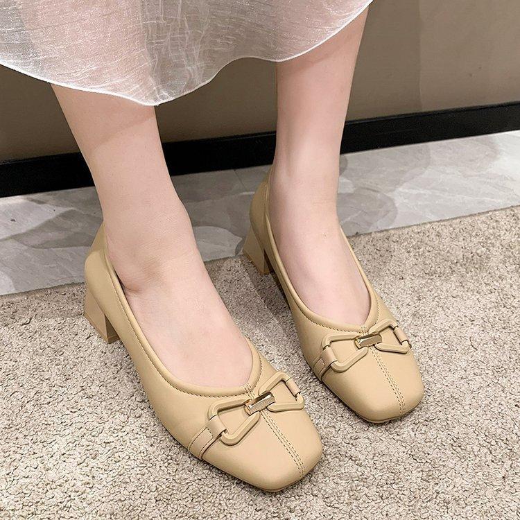 2025 new women's shoes square head light mouth metal thick heel four seasons daily work comfortable high heel women's single shoes batch