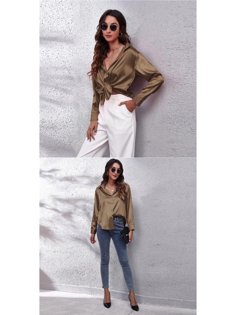 Women's Satin Long-Sleeve Blouse - New European and American Style