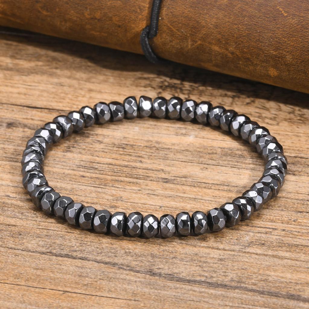 Stylish Black Triangle Beads Bracelets For Men Women Stretch Unisex Gallstone Hematite Wristband Jewelry Father Boyfriend Gift