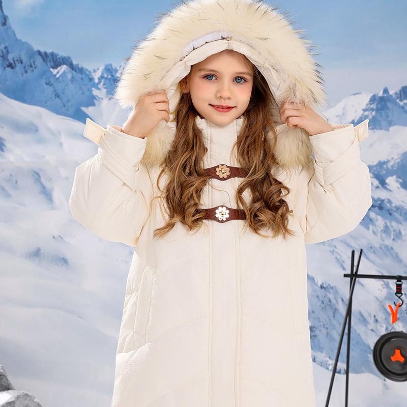 

Пальто для девочек, пуховик, зимний топ средней длины из воловьей кожи на пуговицах.