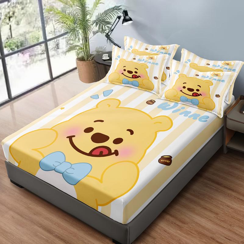 1 Cartoon Cute Bear Zai Pattern Digital Printed Frosted Fitted Sheet,Bedroom Printed Bed Cover,Bedding(No Pillowcase)