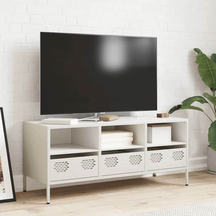 VidaXL Meuble TV blanc 101,5x39x43,5 cm acier laminé à froid 851327