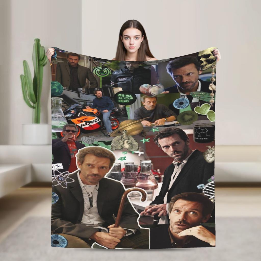 Dr. Gregory House Television Photo Collage Flannel Blanket Warm Throw Blanket for Outdoor Travel Office Bedspread Sofa Bed Cover