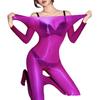 Sexy Women Home Yoga Bodysuit Oil Glossy Shiny 5D Thin Open Crotch Shaping Tights Sheer See Through Cosplay Maid Leotard