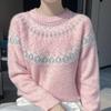 Women's Fair Isle Wind Sweater - 100% Australian Wool, Loose Round Neck Retro Jacquard Pullover