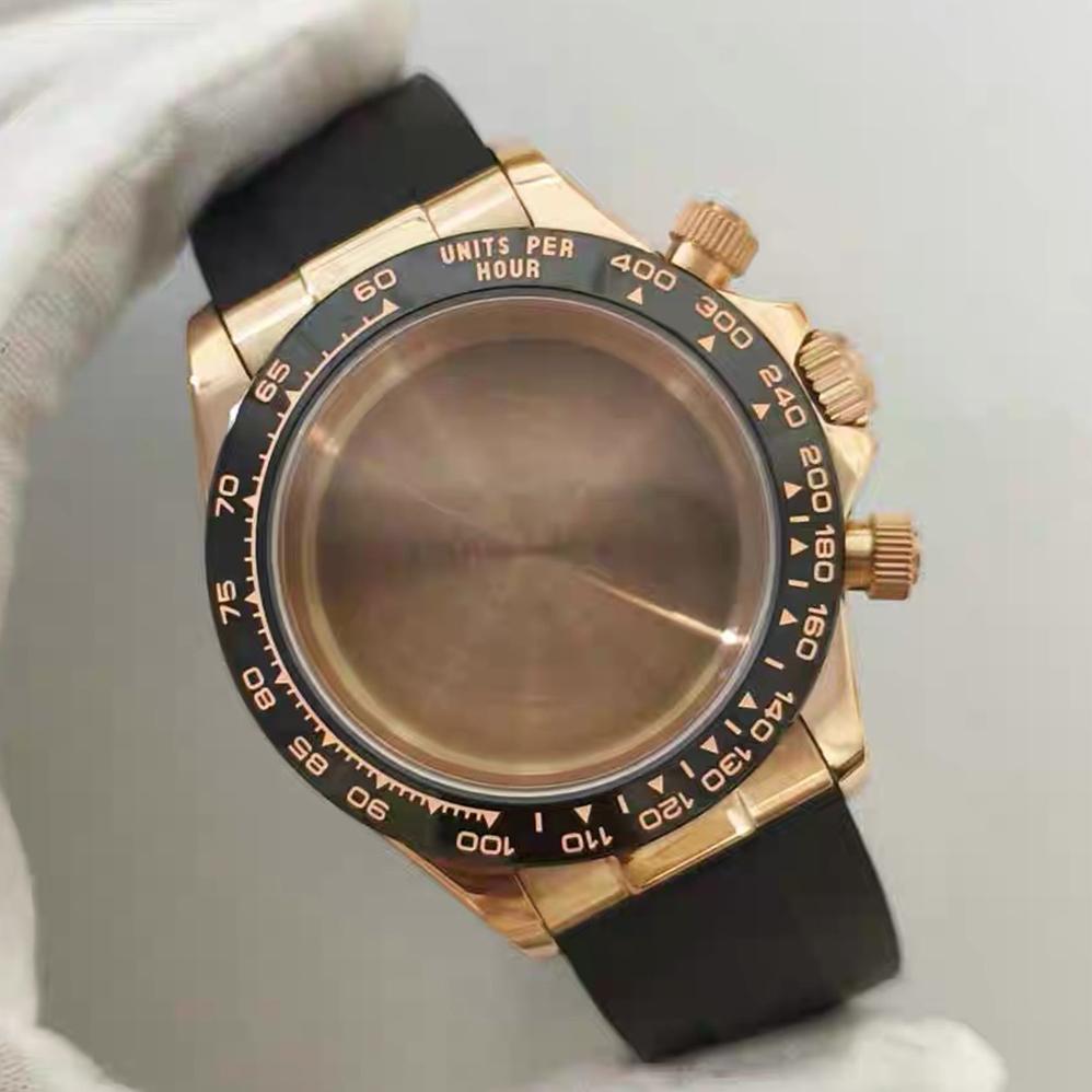Black 39mm Stainless Steel Watch Case Strap Suitable for 29.5mm Dial Can Be Equipped with VK63A Movement Sapphire Mirror 5ATM 7