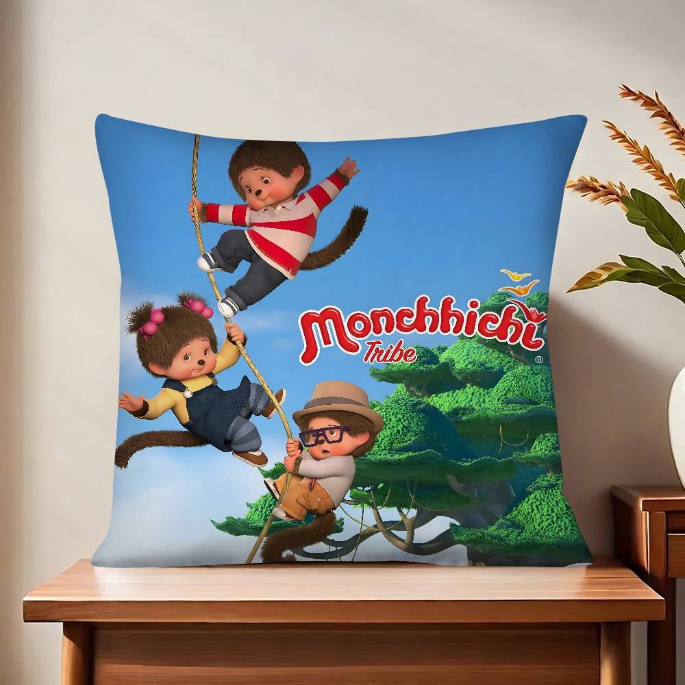 Cartoon Animation M-Monchhichi Pillow Case Fashion Square Pillowcase Bedroom Sofa Room Ins Decoration Leisure Cushion Cover