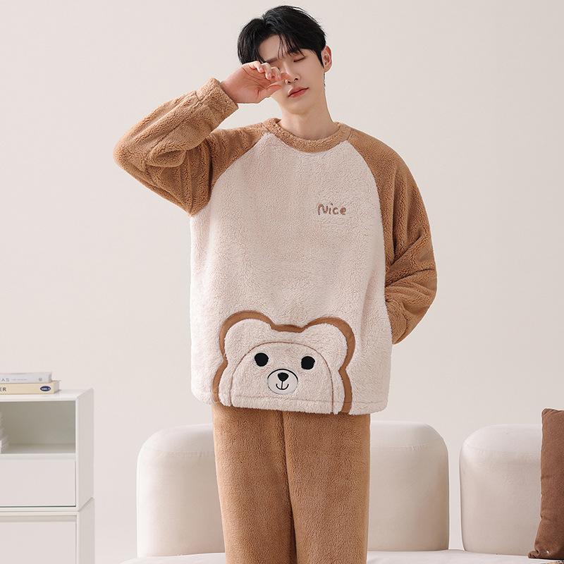 

Парные пижамы Осень И Зима Зимний Коралловый Флис Утепленный Флис Фланель Мужской И Женский Милый Комплект Домашней Одежды 3XL