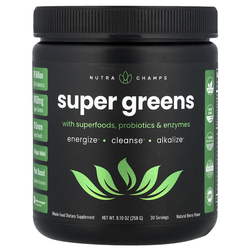 Super Greens With Superfoods, Probiotics & Enzymes, Natural Berry, 9.10 Oz (258 G)