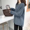 Lazy Style Korean Early Autumn Gray Round Neck Loose Sweater Knit Top 2025