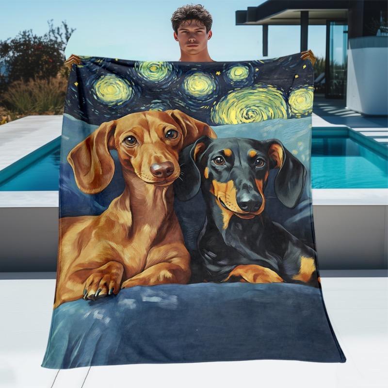 1 Piece of Artistic Dachshund Flannel Blanket - Soft Warm Lightweight Perfect for Sofas Beds Travel Camping Offices