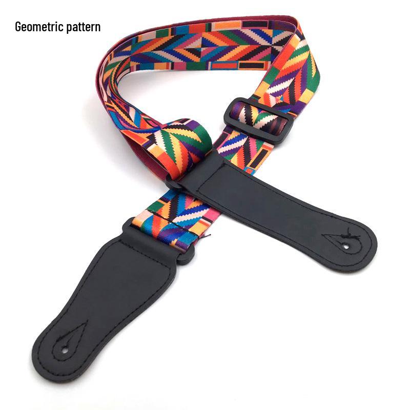Ethnic Style Polyester Guitar Strap - Folk Classical Design, Widened Shoulder for Electric and Bass Guitars.
