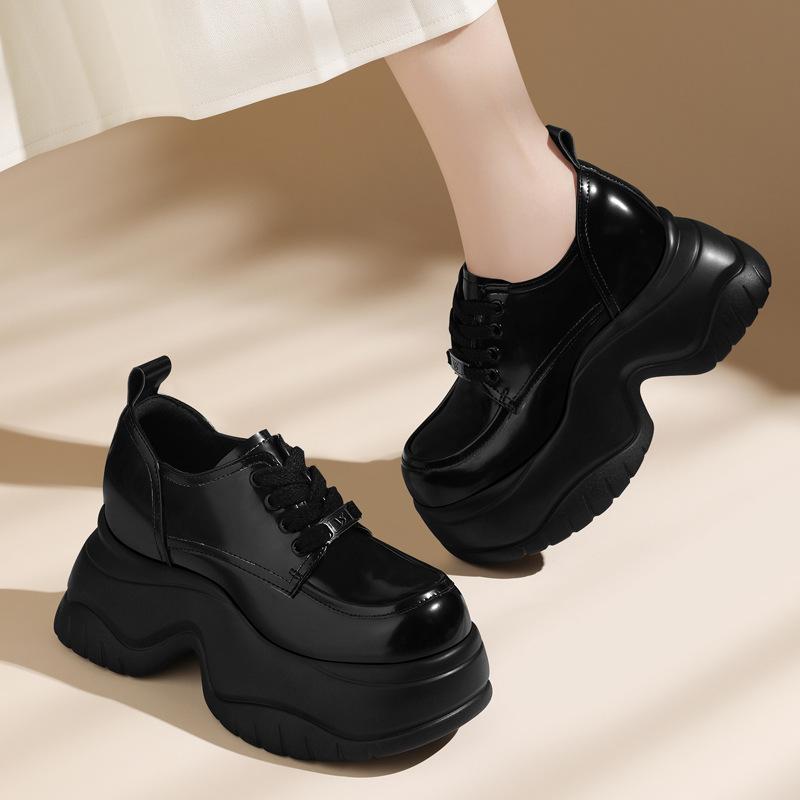 Thick-soled Loafer Patent Leather Women's Spring and Autumn New High Heel British Style Single Shoes Black Summer Leather Shoes Sponge Cake