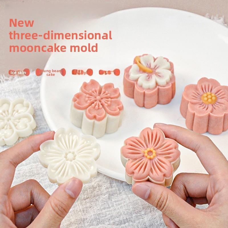New Mid-Autumn Festival Mooncake Mold, Three-dimensional Cherry Blossom Hand-pressed Home Ice Skin Baking Mold