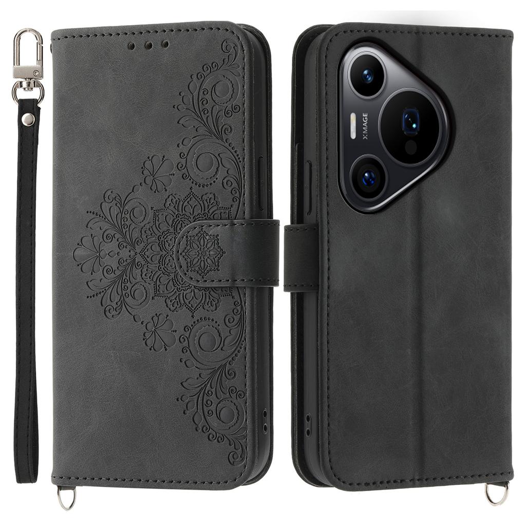 For Huawei Pura 70 Pro/Pura 70 Pro+ Crossbody Case Flower Pattern Design PU Leather Flip Phone Cover