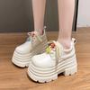 Fashion 10CM New Spring Women Platform Casual Shoes Loafers Lace-up Chunky Sneakers High Heels Thick Bottoms Cute Kawaii Leather Shoes