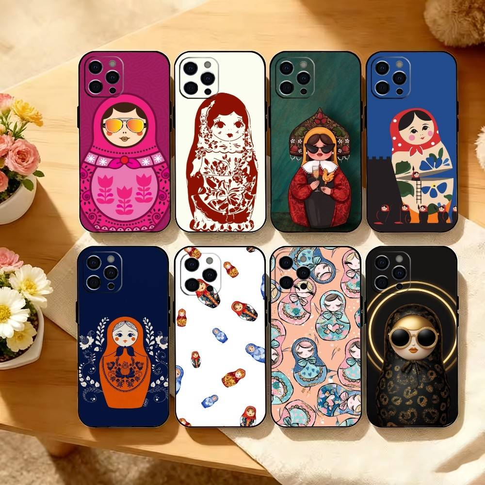Adorable Russian Folk Art Doll Phone Case For iPhone 17, 16,15,14,13,12,11 Plus,Pro Max, Others Soft Black Cover