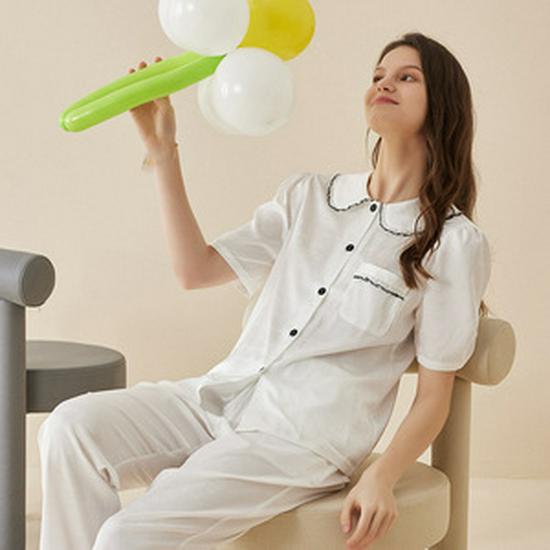 Clearance: Spring/Summer Ice Silk Pajama Set for Couples - Women's Imitation Silk
