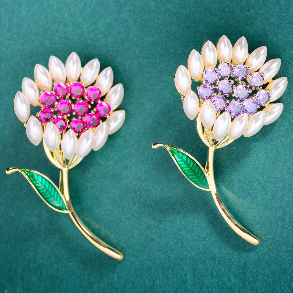 Vintage Crystal Flower Brooches Pearl Brooch Pin Wedding Jewelry Gifts Party