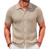 Men's Summer Knit Shirts Short Sleeve Button Down Polo Shirt Beach Knitted Casual Shirt Tops Breathable Lightweight Vacation Vintage Shirts for Male