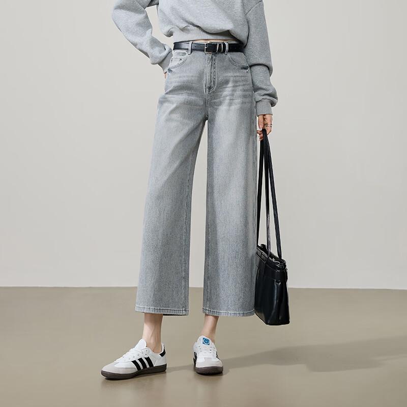 ESE-Y Women's Four-Way Stretch Cropped Wide-Leg Jeans