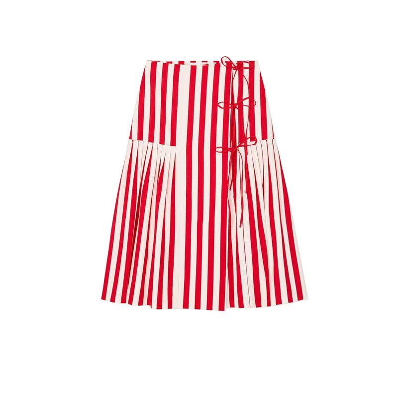 

Summer New Product Women s Clothes Minimalist Ruched Decorative Bowknot Stripes Cotton Mid Waist Midi Dress 3656710 Red L