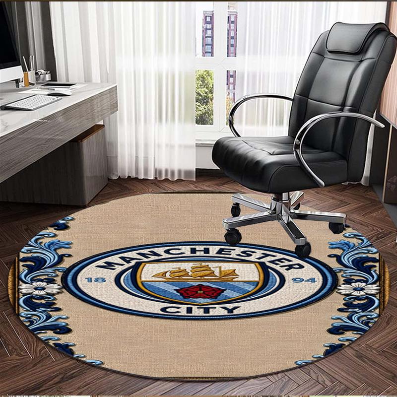 Manchester City FC Print Ronde Vloerkleed, Wasbaar Vloerkleed, Voor Entree Slaapzaal Wasruimte Kantoor Studiekamer, Woondecoratie Verjaardag Kerstcadeau