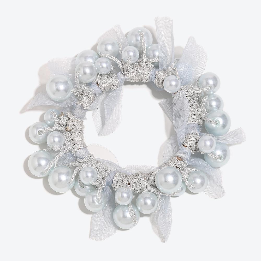 1pc Fashion Hair Accessory Colorful Fabric Pearl Hair Tie Elastic Bun Bow Hairband Ponytail Hair Ring