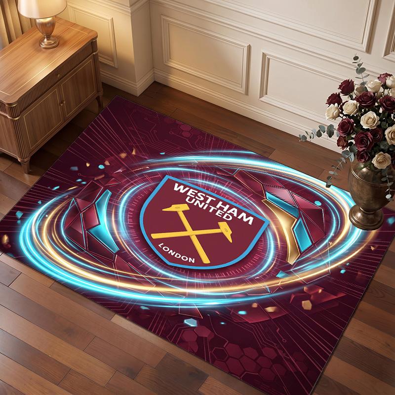 Tappeto in Velluto di Cristallo con Stampa del West Ham United Football, Comodo Assorbente d'Acqua Antiscivolo Tappeto per Pavimenti Interni