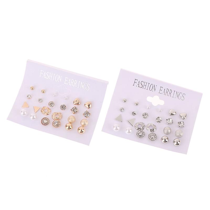 12 Pairs/Set Of Stud Earrings Pearl Zircon Card One Week Stud Earrings Simple Design Stud Earrings
