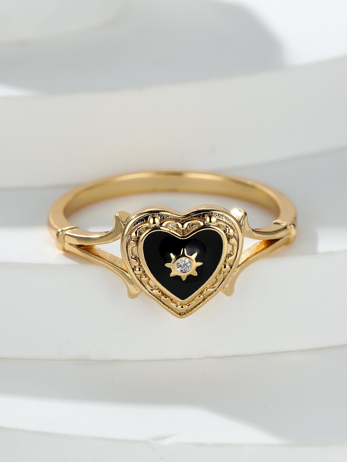 

New gold dark gothic black enamel heart ring dripping oil couple ring No. 10