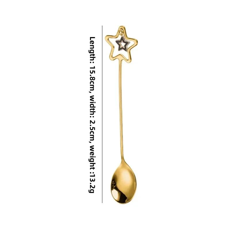 304 Stainless Steel Mixing Spoon with Long Handle Love Heart Star Shape Pendant Fruit Yogurt Honey Mixing Fork Kitchen Tableware