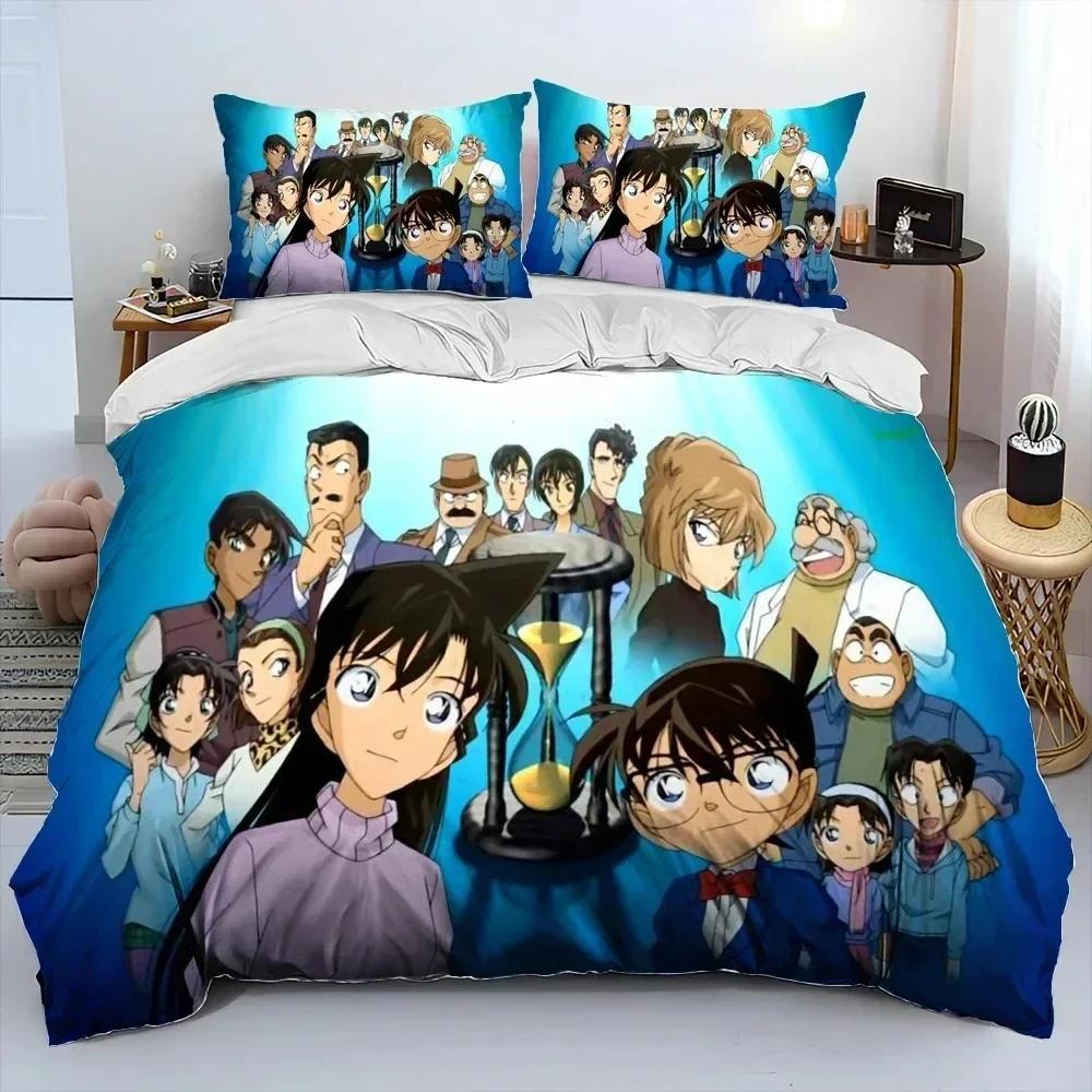 Anime Detective Conan Cartoon Bedding Set Duvet Cover Bed Set Quilt Cover Pillowcase Comforter King Queen Size Boys Adult