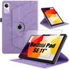 Case + Tempered Glass for Xiaomi Redmi Pad SE 11 Inches, Embossed Purple Tree Synthetic Leather Protection